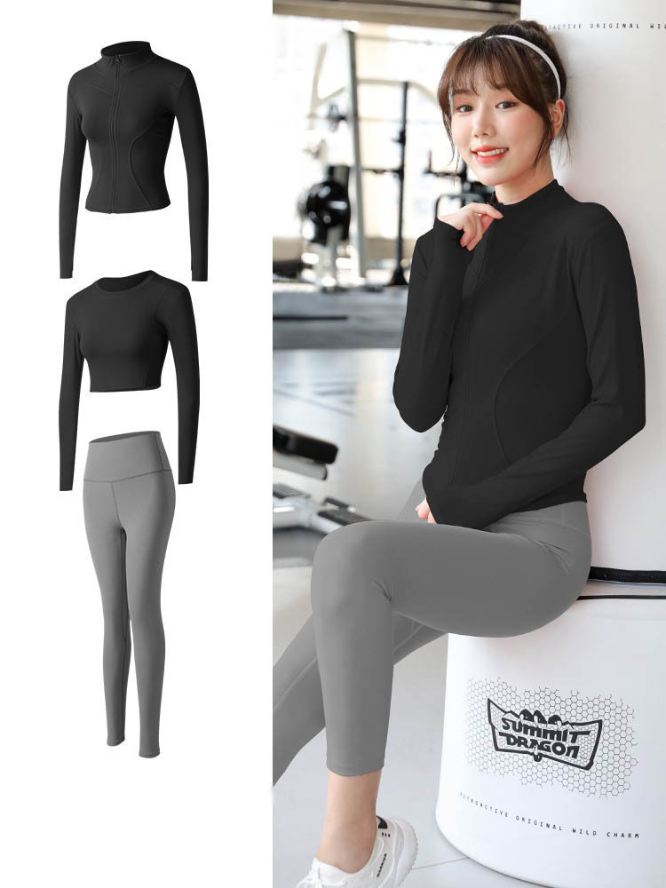 2023 High Quality Seamless Sports Clothes Tops Wear 4 Piece Set Ladies Yoga Gym Set Women Workout Jacket Pant T Shirt Sets  