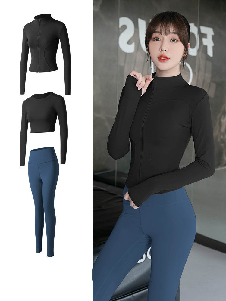 2023 High Quality Seamless Sports Clothes Tops Wear 4 Piece Set Ladies Yoga Gym Set Women Workout Jacket Pant T Shirt Sets  