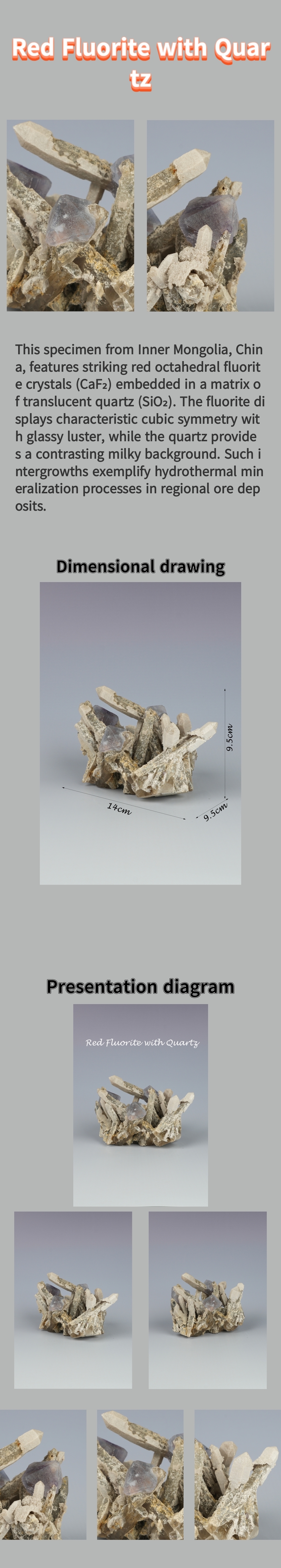 Natural Red Octahedral Fluorite intergrown with Quartz from Inner Mongolia, Chin 
