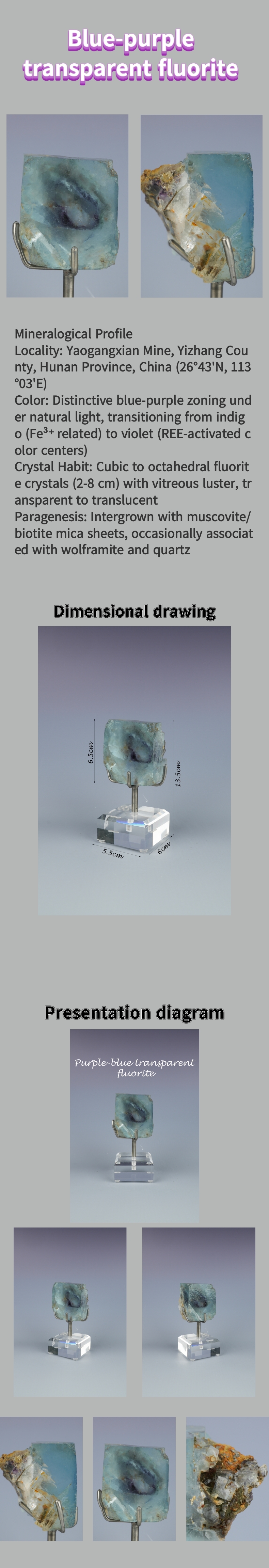 Natural blue-violet transparent fluorite intergrown with mica from Yaogangxian, Hunan, China 