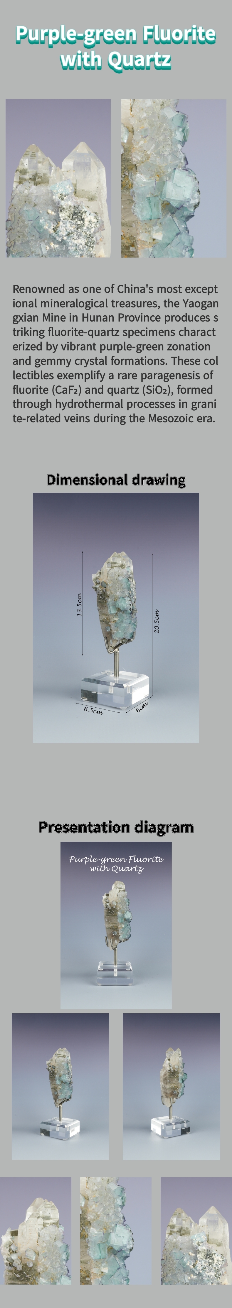 Natural Purple-Green Fluorite with Quartz in Paragenesis from Yaogangxian, Hunan, China 
