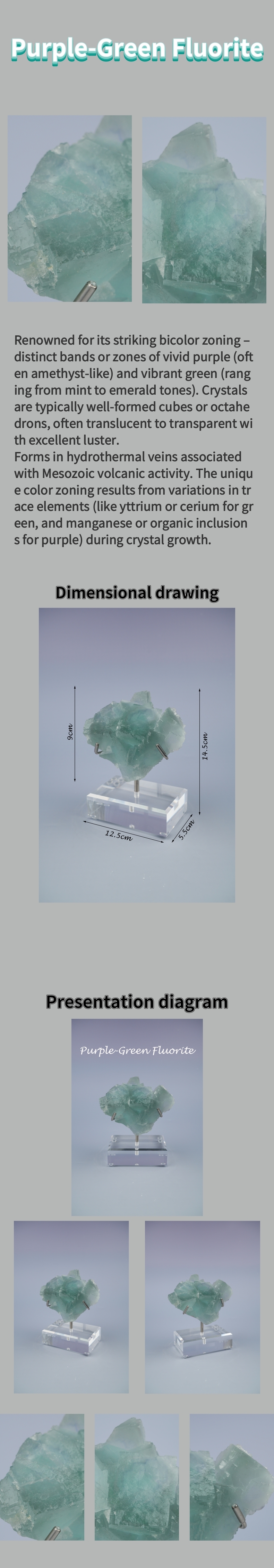Natural Purple and Green Fluorite from Zhejiang, China 