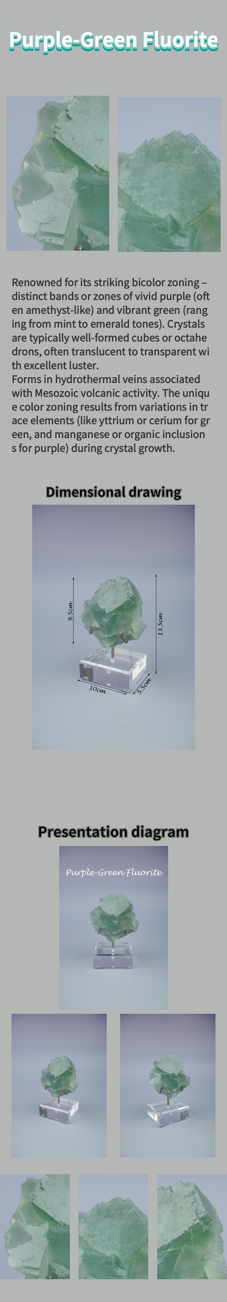 Natural Purple and Green Fluorite from Zhejiang, China 