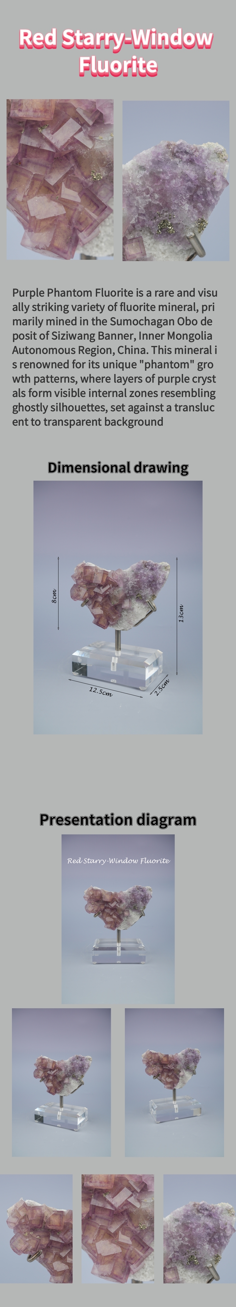 Natural Starry Sky Red Window Fluorite from Yaogangxian, Hunan, China 