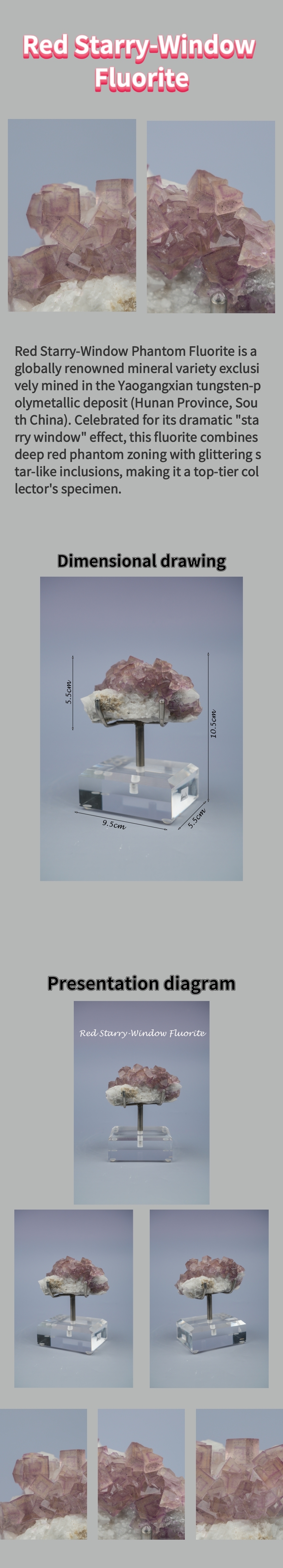 Natural Starry Sky Red Window Fluorite from Yaogangxian, Hunan, China 