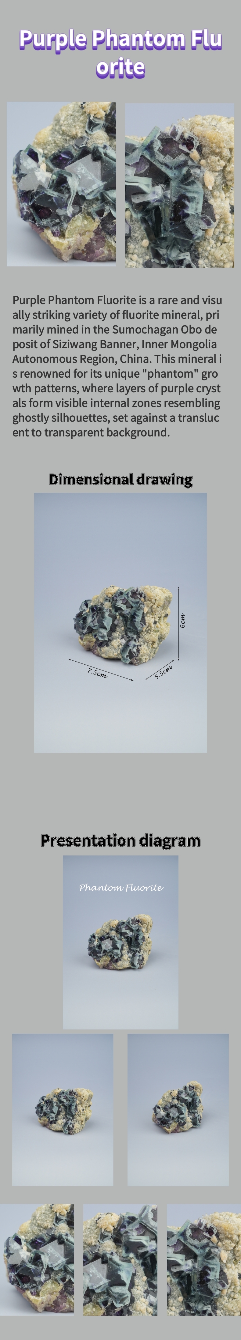 Natural Purple Phantom Fluorite from Inner Mongolia, China 