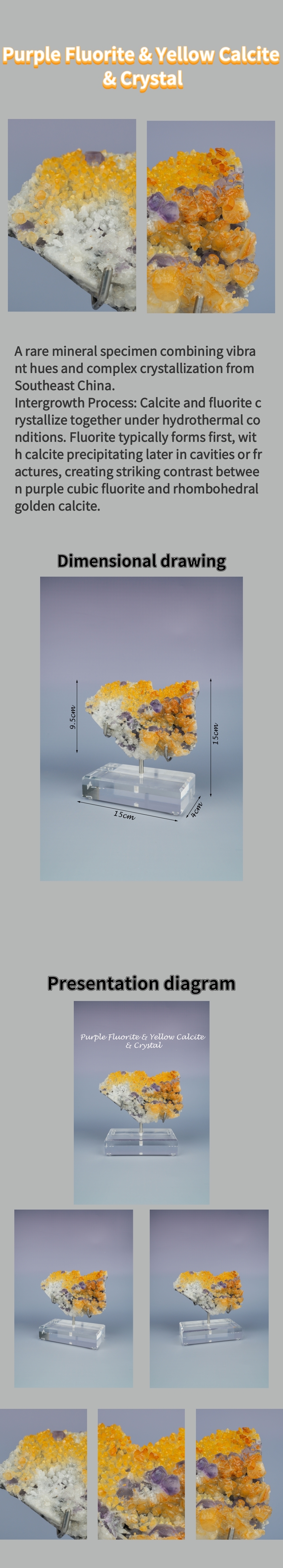 Natural Intergrown Crystal of Yellow Calcite and Purple Fluorite from Fujian, China 