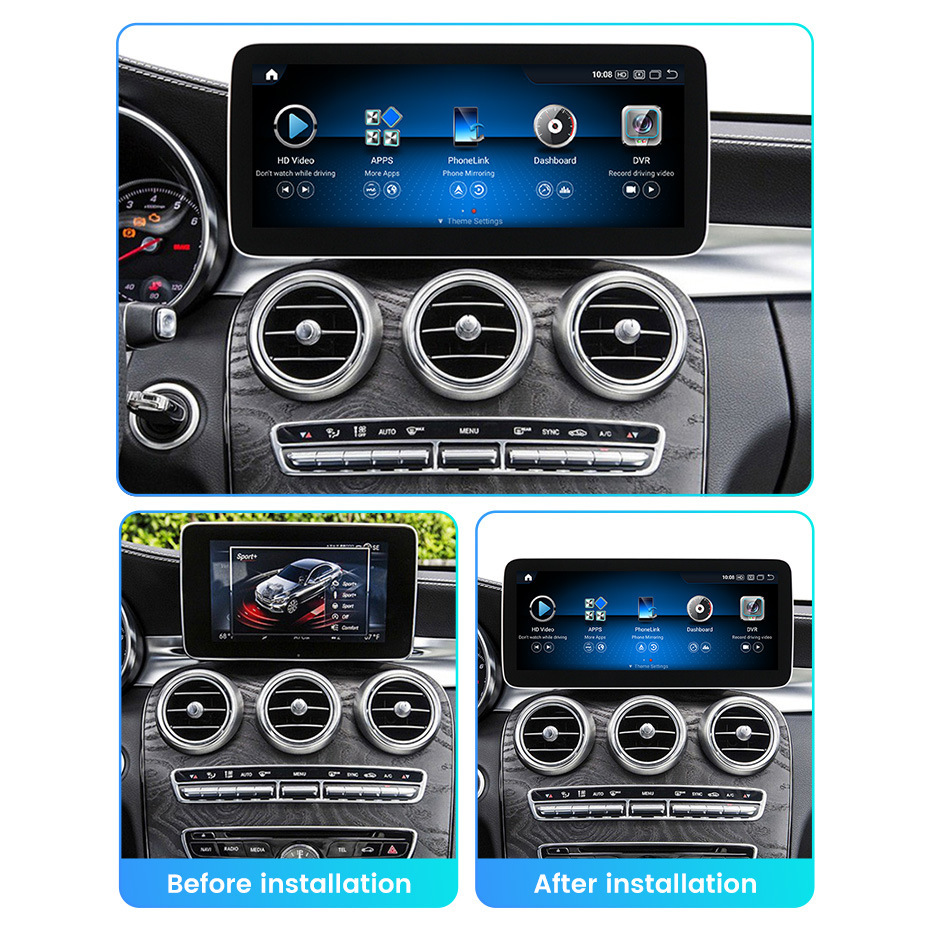 Autoradio Android 14 Pour Mercedes Classe C/GLC W205/X253 - Écran 12,3" 2K, Snapdragon 668S, 8Go RAM, CarPlay Sans Fil