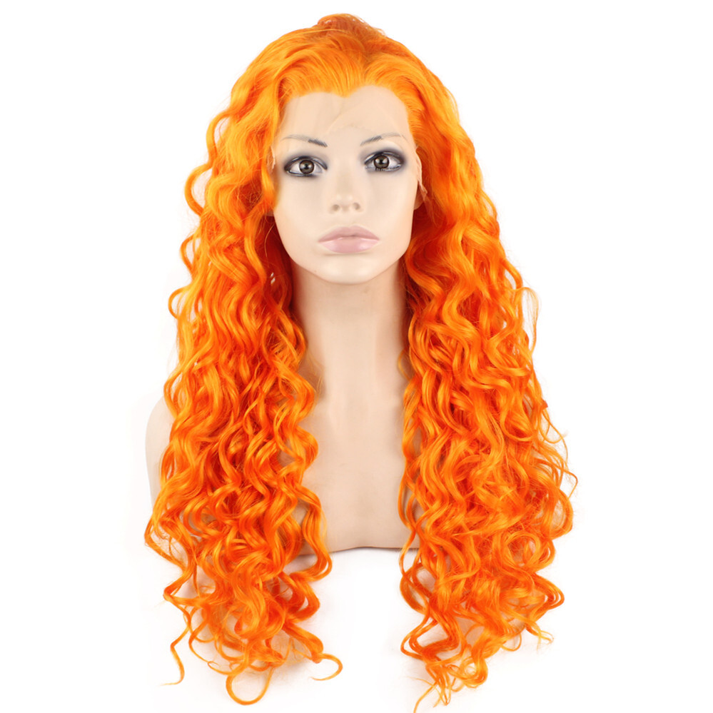Long Curly Orange Synthetic Lace Front Costume Party Wig