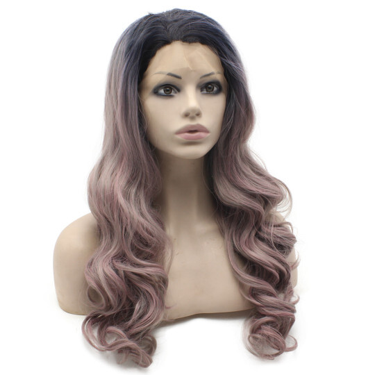 Long Wavy Ombre Two Tone Heat Safer Fiber Hair Natural Lace Front Wig wavy long hair wig | wavy ombre hair