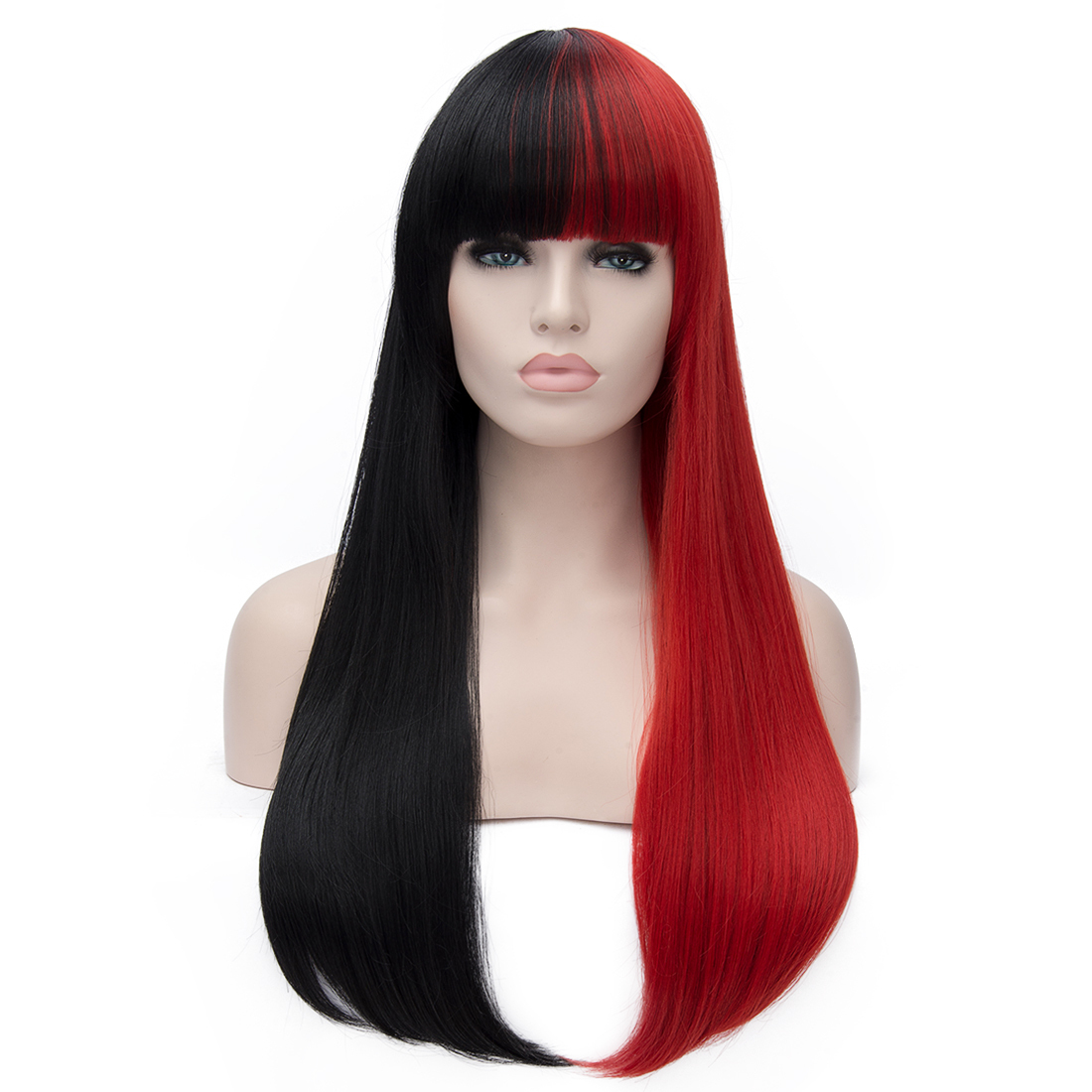 half red half black wig | long black wig