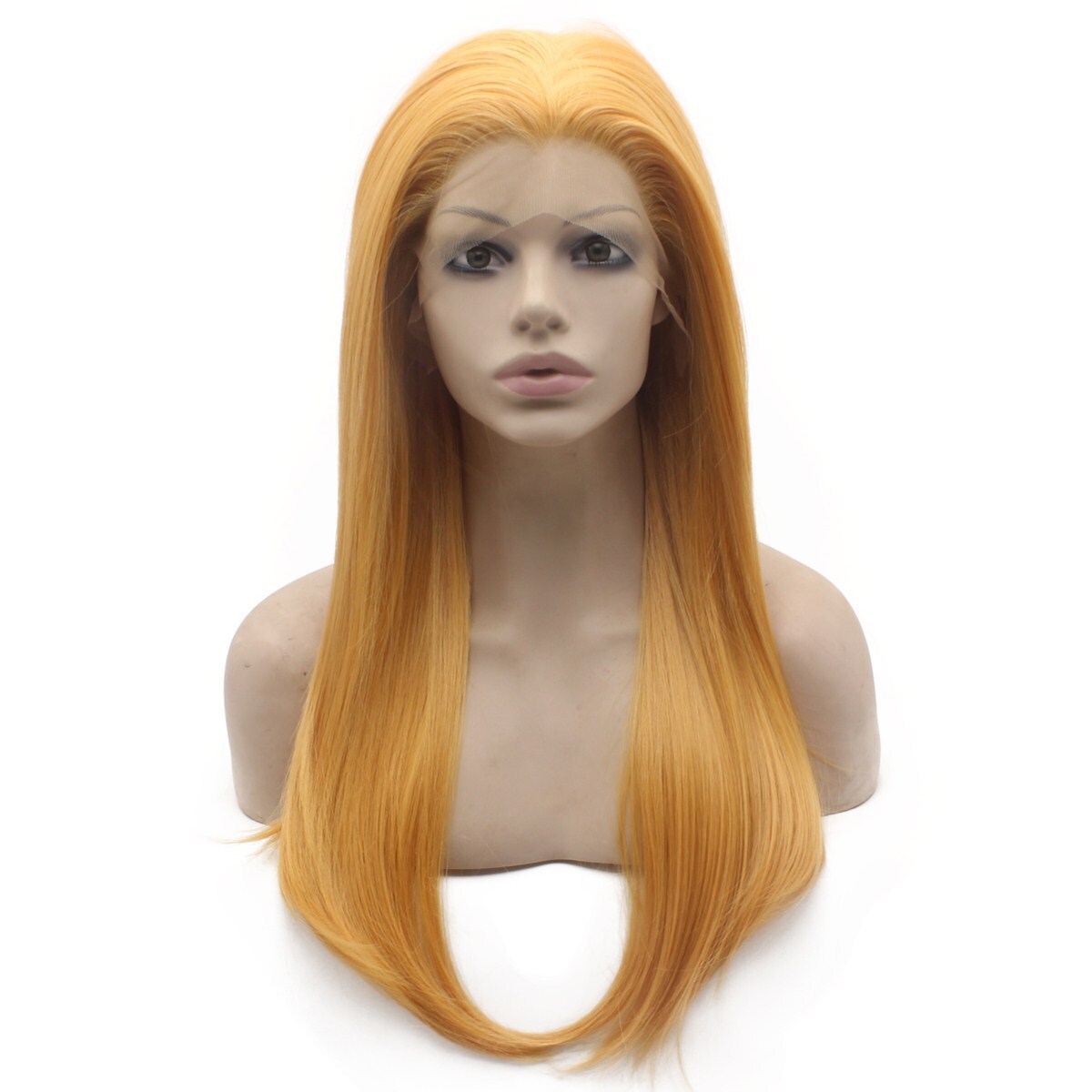 Long Straight Orange Real Kanekalon Fiber Hair Lace Front Wig Soft Touch