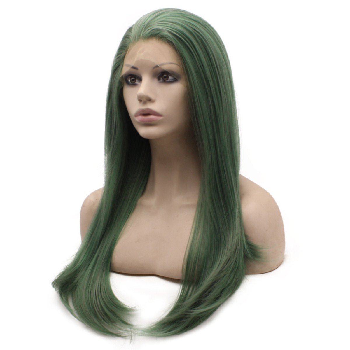 Long Straight Dark Green Lace Front Wig Heat Resistant Free Part