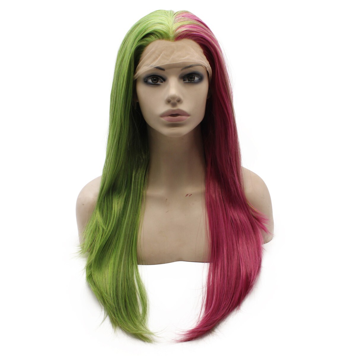 fluorescent wig,half black half white wig,drag hair,colorful lace front wig...