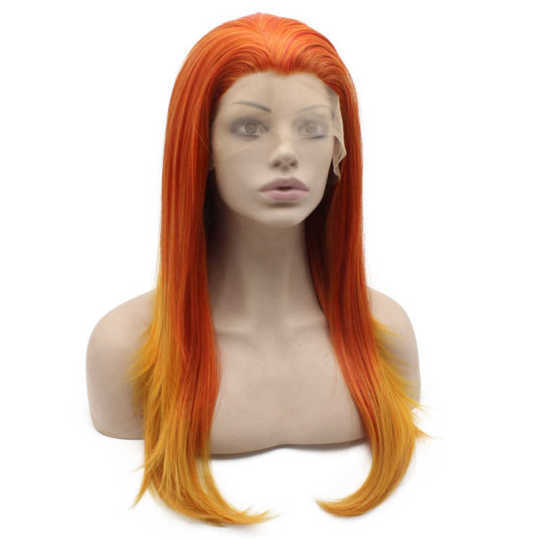 Long Straight Reddish Blonde Ombre Lace Front Costume Party Wig blonde ombre | red ombre wig