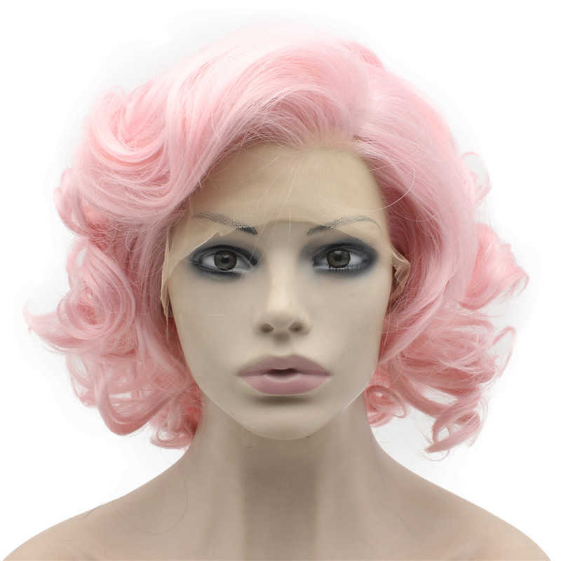 Short Pink Curly Synthetic Wig