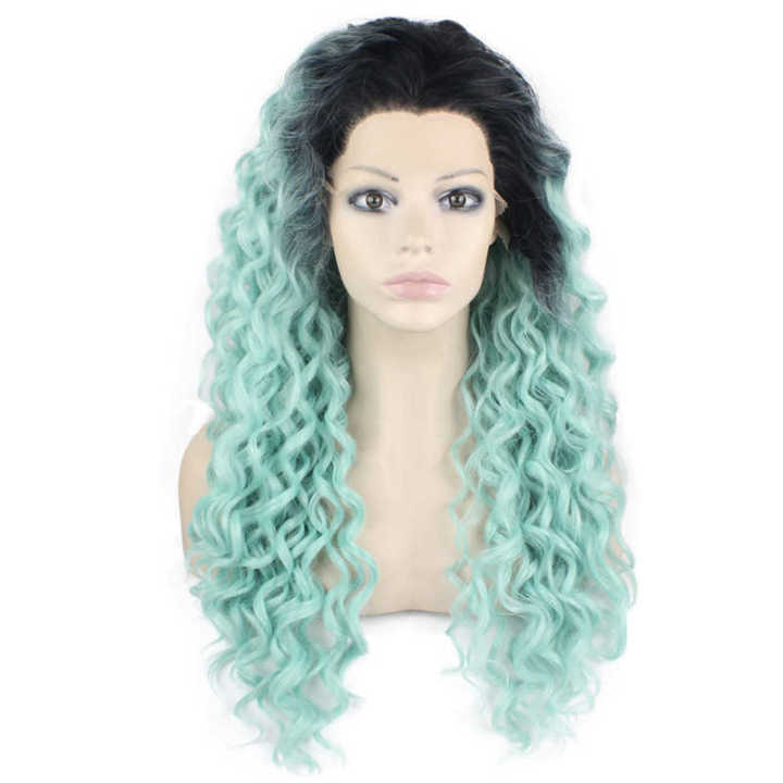 blue black curly wig
