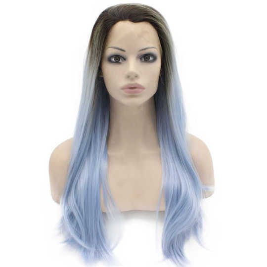 Dark Root Light Blue Ombre Lace Front Wig Blue ombre wig | dark blue wig