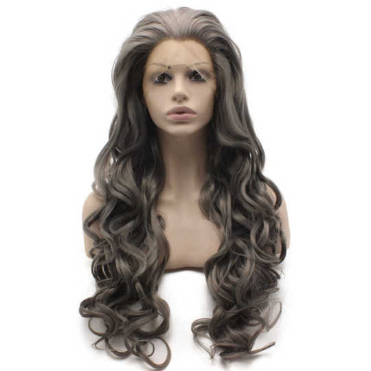 Extra Long Highlighted Grey Curly Wig grey blonde | grey lace front wig