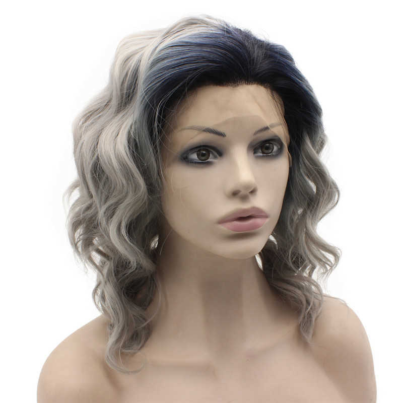 Grey with Dark Roots ShoulderLength Wavy Wig