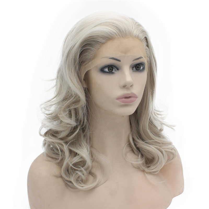 Gray and White Medium Length Lace Front Wig.