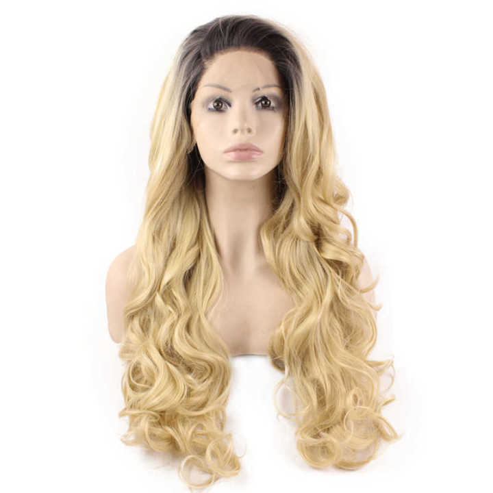 long blonde wig with dark roots