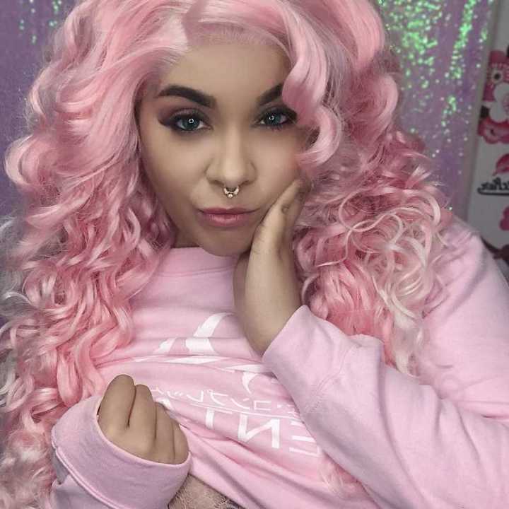 Lace Front Long Curly Pink Wig