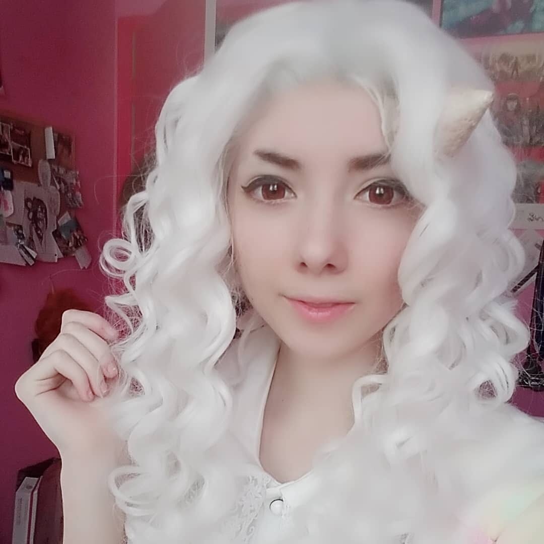 long curly white cosplay wig