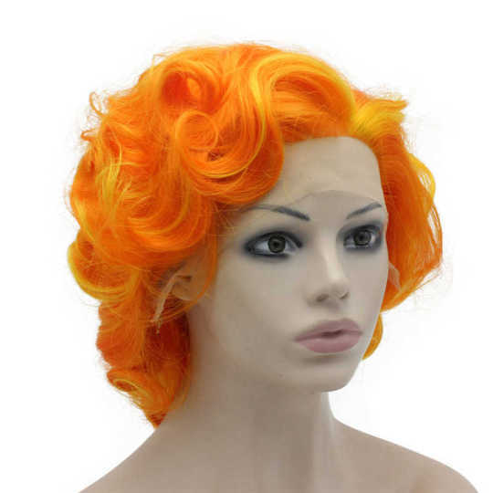 Short Carrot Reddis Curly Wig with Yellow Highlights orange curly wig | short orange curly wig