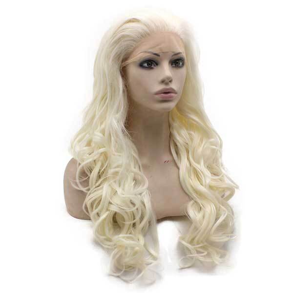 Long Wavy Pearl White Heat Resistant Synthetic Lace Front Wig Natural