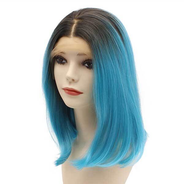 Ombre Straight Bobbed Black And Blue Wig Midnight Blue Wig