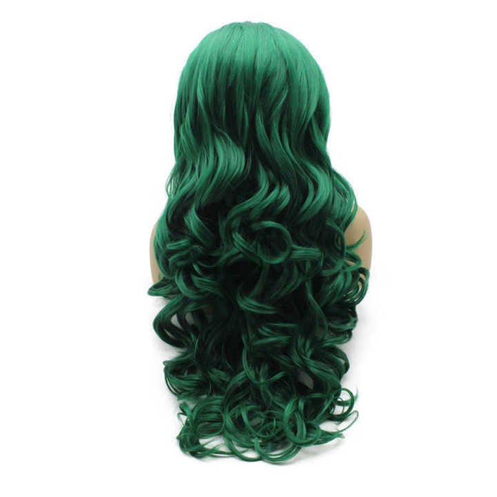 Green Lace Front Wavy Lob Heat Resistant Wig Green Wavy Yaki Lace Front Wig | WigIsFashion main image 4