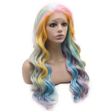 Long Wavy Synthetic Rainbow Color Lace Front Wig Reviews At Iwonawig Com