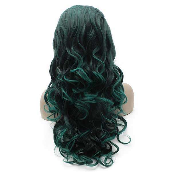 Long Wavy Dark Green Tip Synthetic Lace Front Wig Heat Resistant