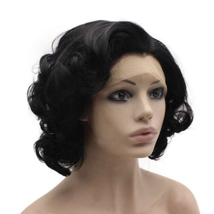 Short Black Curly Synthetic Lace Front Wig