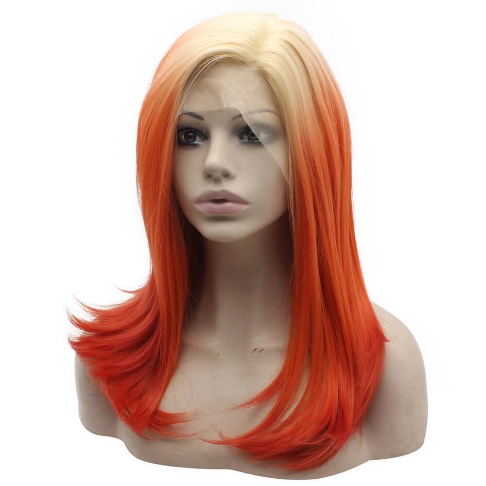 Shoulder Length Heat Resistant Lace Front Synthetic Blonde Red Ombre