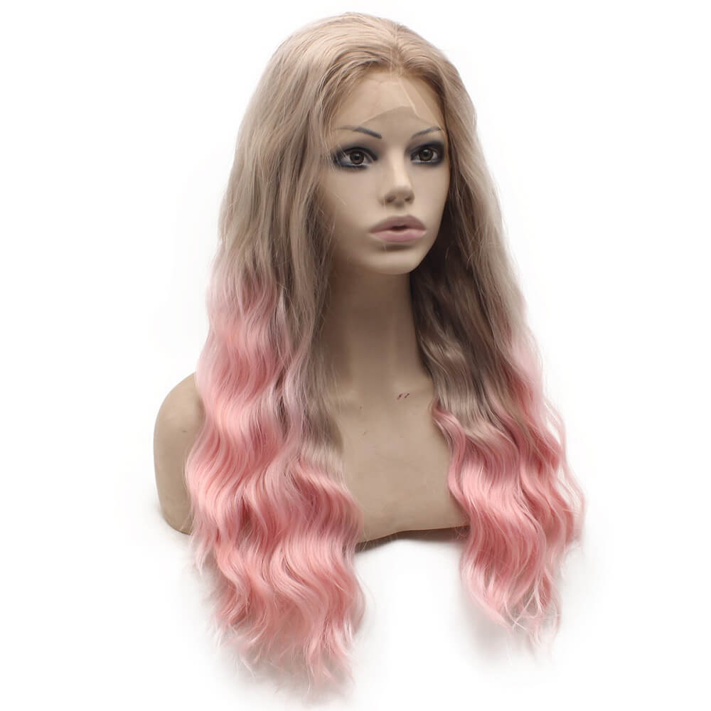 Long Wavy Synthetic Lace Front Blonde Pink Ombre Cosplay Heat Resistant