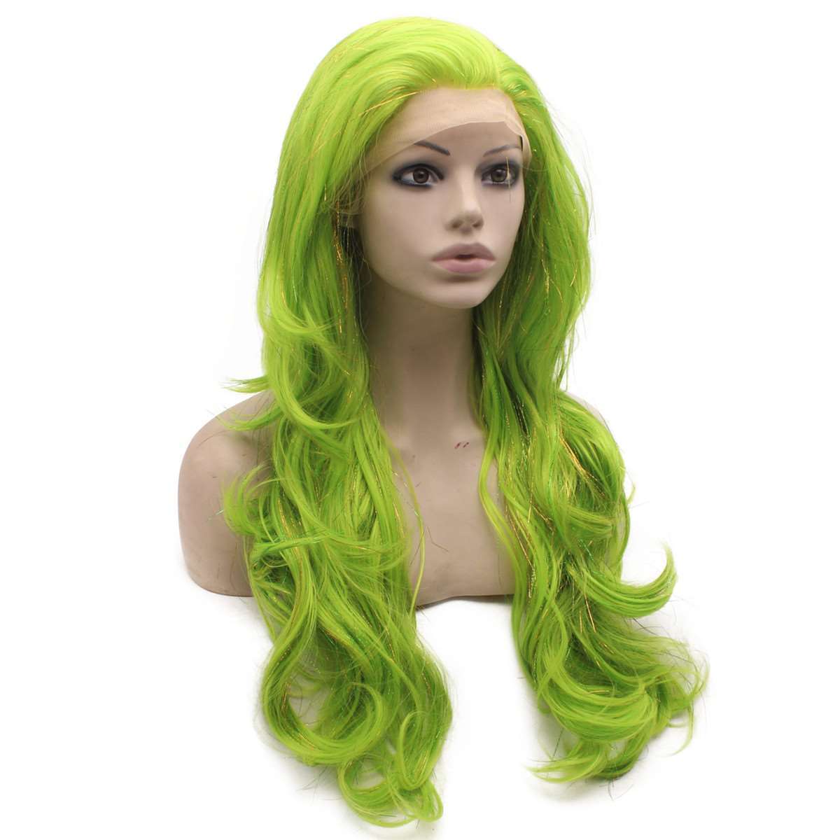 Wavy Bright Green Synthetic Hair and Tinsel Wig