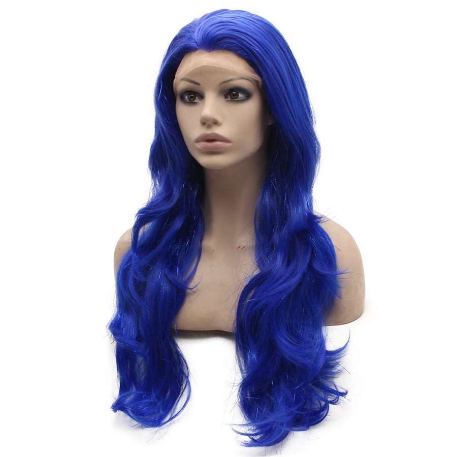 Long Wavy Synthetic Lace Front Blue Tinsel Wig