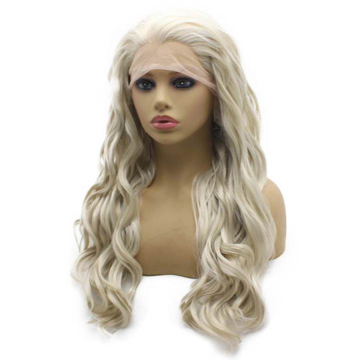 Ash Blonde Long Wavy Synthetic Lace Front Wig Iwonawig 4300