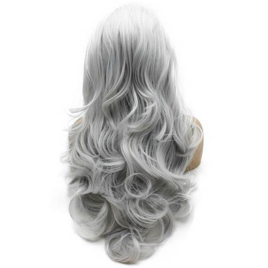 Long Wavy Synthetic Lace Front Gray Wig