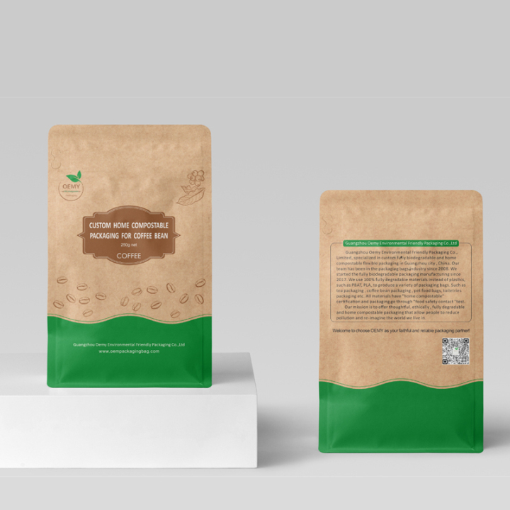 Front and back side Custom compostable biodegradable coffee bags with valve