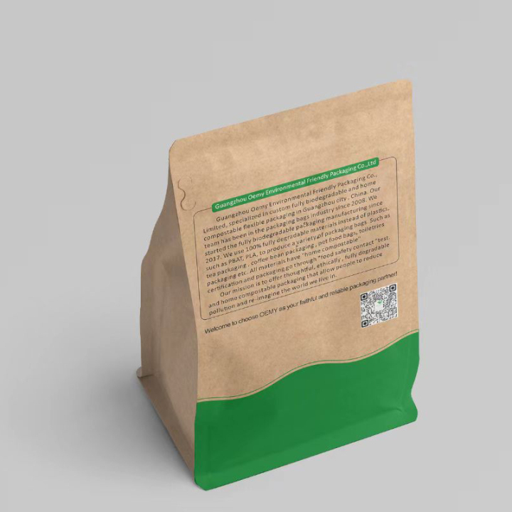 back side Custom compostable biodegradable coffee bags with valve