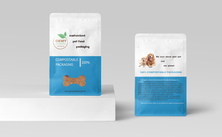 Custom biodegradable dog food packaging resealable bags