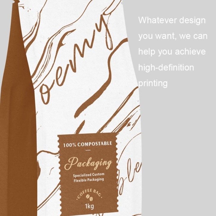 Custom home 100% compostable packaging for 1kg coffee bean  