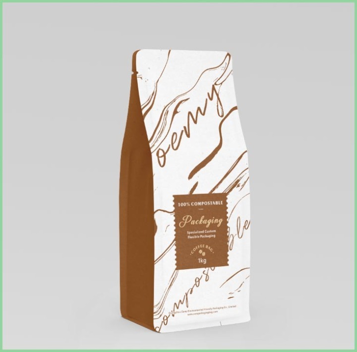 Custom home 100% compostable packaging for 1kg coffee bean  