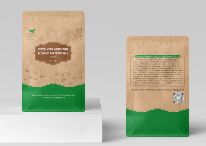 Eco Friendly 250g Compostable Coffee Bags with Biodegradable Valve  