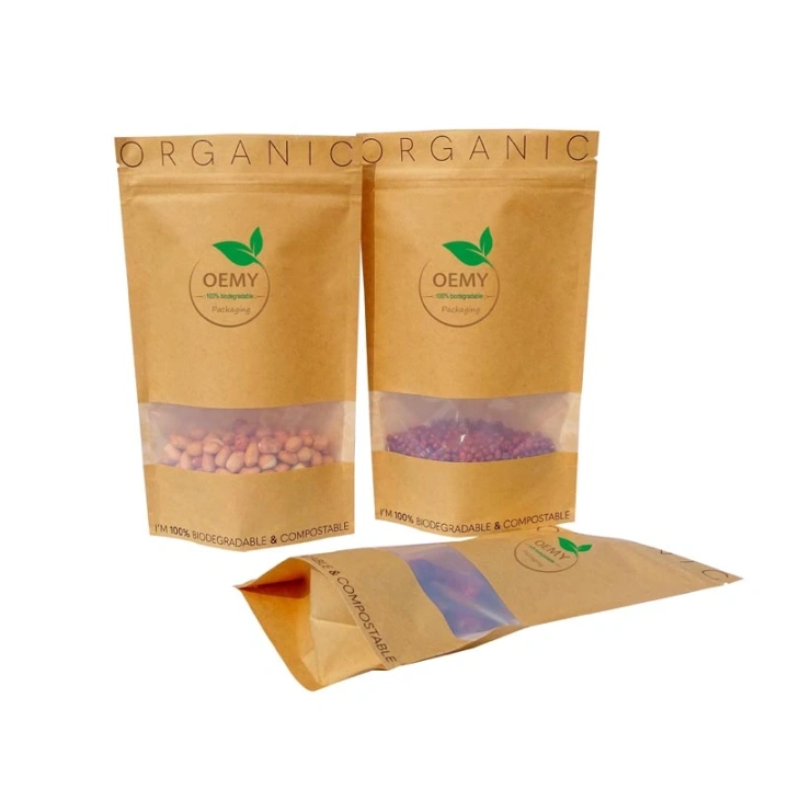 Wholesale Durable Kraft Paper Pouches Food-grade Packaging with transparent window Wholesale Durable Kraft Paper Pouches Food-grade Packaging with window Kraft paper packaging,compostable packaging,food packaging,biodegradable bags,flexible packaigng