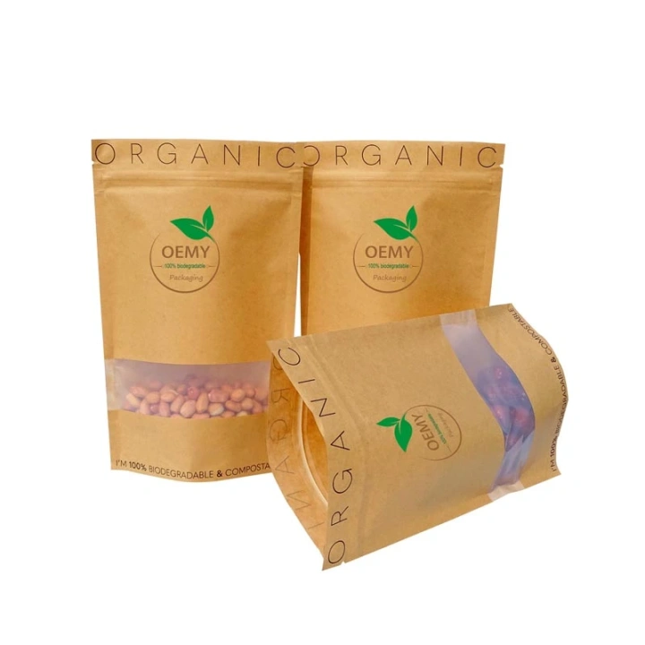 Wholesale Durable Kraft Paper Pouches Food-grade Packaging with transparent window Wholesale Durable Kraft Paper Pouches Food-grade Packaging with window Kraft paper packaging,compostable packaging,food packaging,biodegradable bags,flexible packaigng