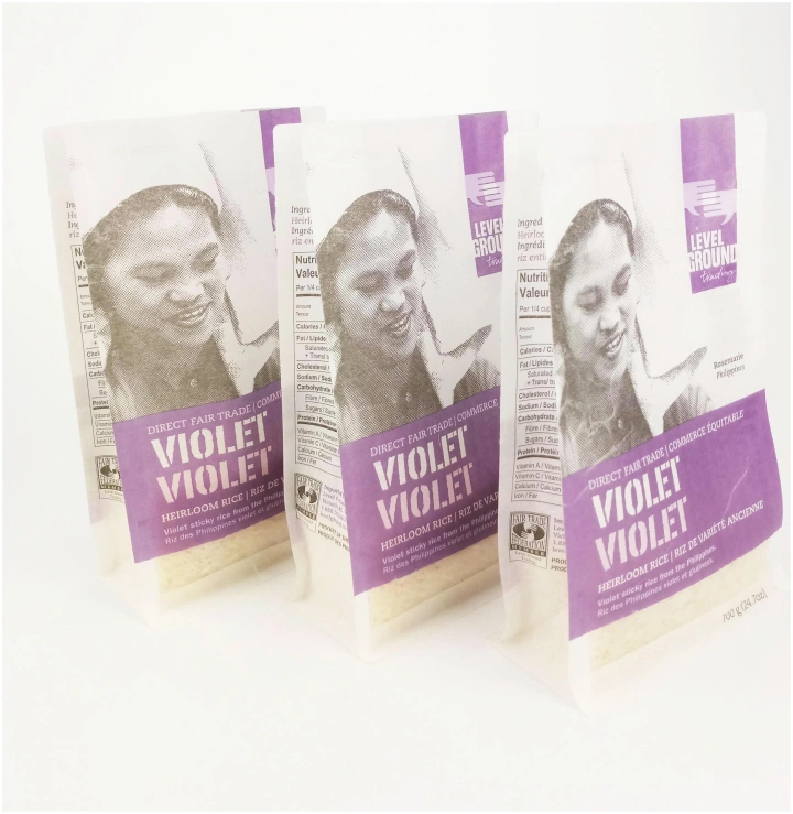 Custom Compostable Eight Sided Sealed Rice Packaging Bags  